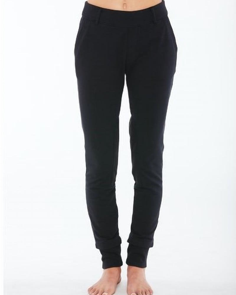 Front of a model wearing a size L Ona Pant in Black in Black by sundays. | dia_product_style_image_id:339109